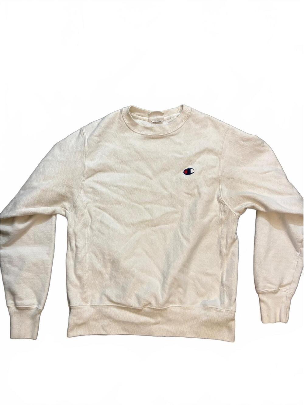 Champion Reverse Weave Cream Crewneck Sweatshirt Small Embroidered Logo